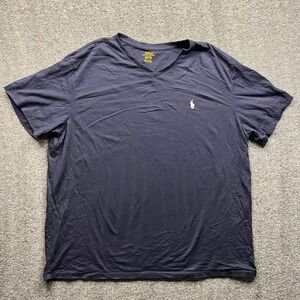 Polo Ralph Lauren T Shirt Mens XXL Navy Blue V-Neck Short Sleeve Pony Logo